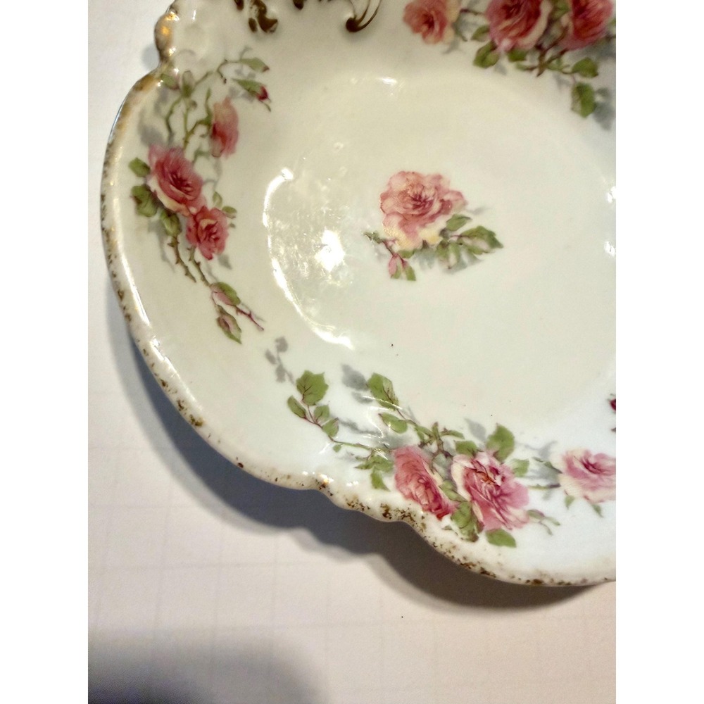 Haviland Limoges GDA Porcelain Nappy Candy Dish Pink Roses - Picture 4 of 9